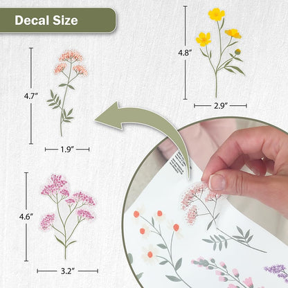 Pastel Wildflower Wall Decals - Set of 37 Peel & Stick Botanical Flower Stickers for Bedroom, Nursery & Living Room - Removable Yellow, Pink & Purple Floral Wall Decor