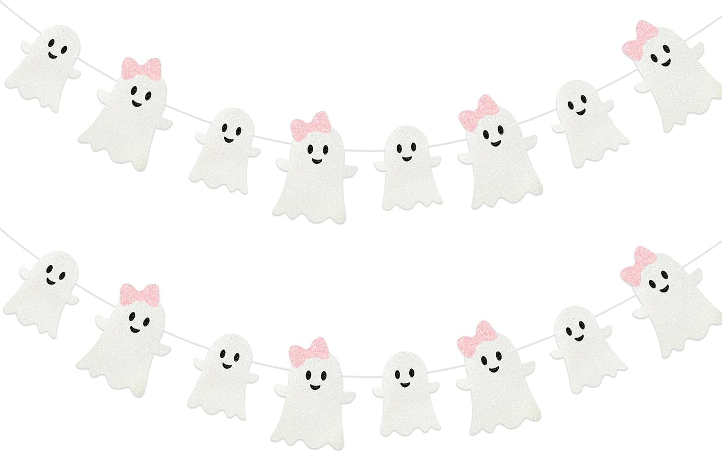 2 Pack Pink White Glitter Halloween Ghost Garland Banner