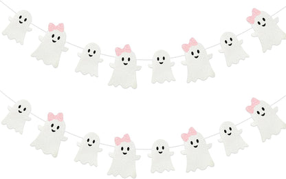 2 Pack Pink White Glitter Halloween Ghost Garland Banner