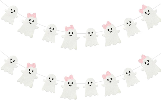 2 Pack Pink White Glitter Halloween Ghost Garland Banner