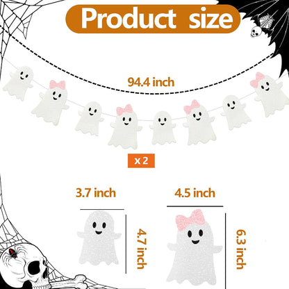 2 Pack Pink White Glitter Halloween Ghost Garland Banner