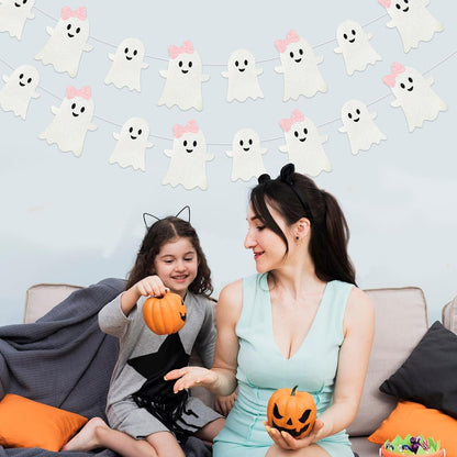 2 Pack Pink White Glitter Halloween Ghost Garland Banner