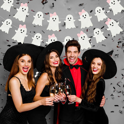2 Pack Pink White Glitter Halloween Ghost Garland Banner