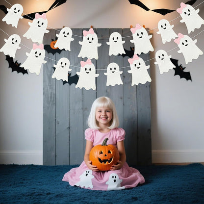 2 Pack Pink White Glitter Halloween Ghost Garland Banner