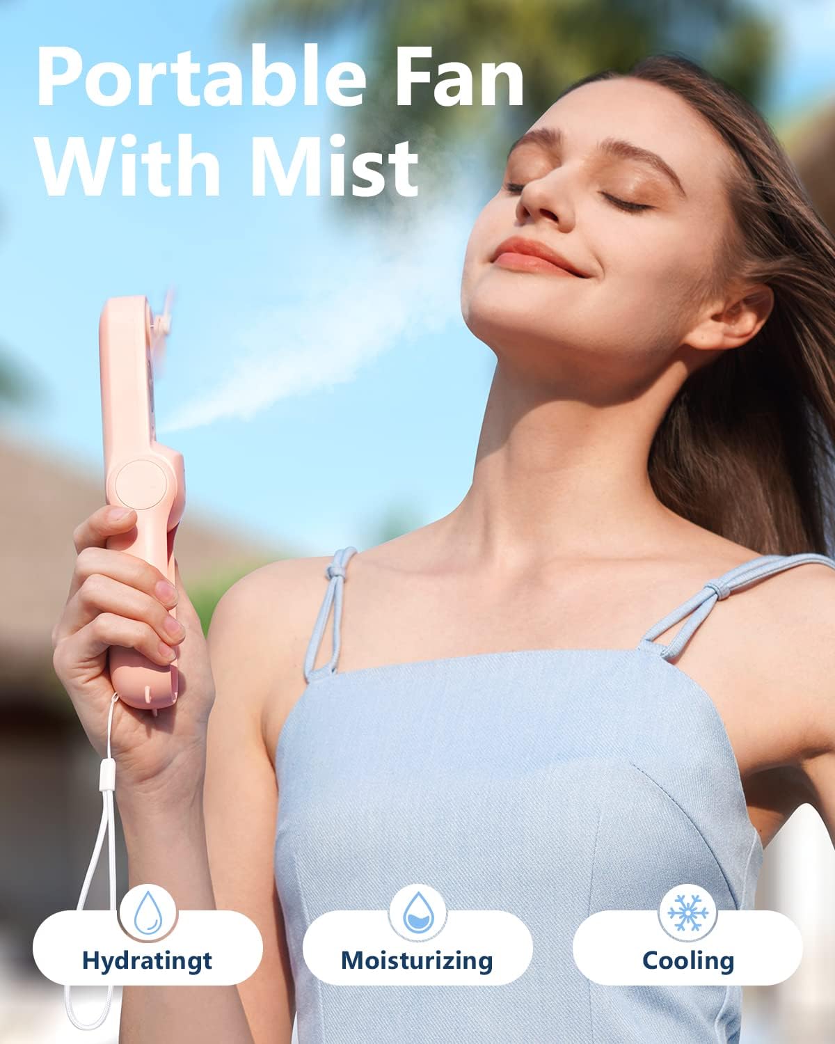 Misting Fan Portable, Handheld Personal Mister Fans, Small Fan Rechargeable, Mini Spray Water Mist, Kids Women Portable Fans For Travel, Outdoors, Hiking, Camping Home Office (Pink)