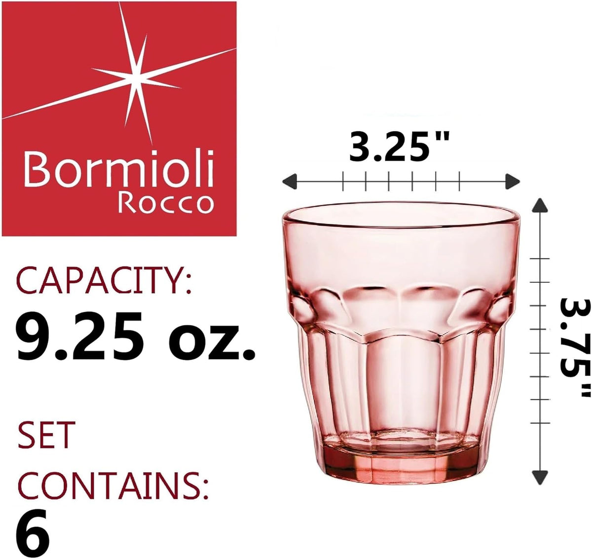 Rock Bar Lounge Rocks Glasses, Peach, Set of 6 9.25 oz