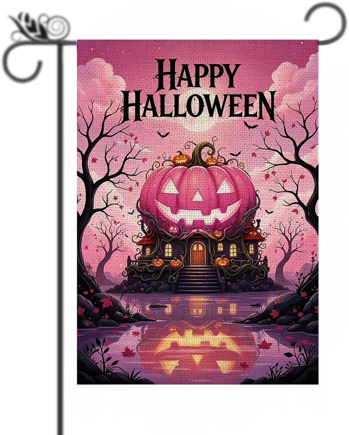 Pink Halloween Decor - Hello Halloween Pink Pumpkin Garden Flag Double Sided Outside Vertical Autumn Seasonal Holiday Welcome Yard Decor Lawn Outdoor 12×18 Inch