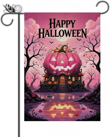 Pink Halloween Decor - Hello Halloween Pink Pumpkin Garden Flag Double Sided Outside Vertical Autumn Seasonal Holiday Welcome Yard Decor Lawn Outdoor 12×18 Inch