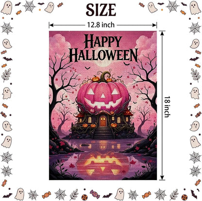 Pink Halloween Decor - Hello Halloween Pink Pumpkin Garden Flag Double Sided Outside Vertical Autumn Seasonal Holiday Welcome Yard Decor Lawn Outdoor 12×18 Inch