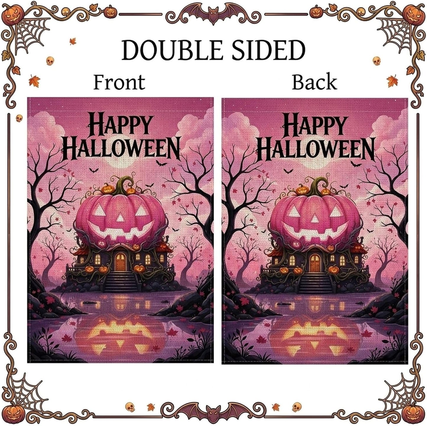 Pink Halloween Decor - Hello Halloween Pink Pumpkin Garden Flag Double Sided Outside Vertical Autumn Seasonal Holiday Welcome Yard Decor Lawn Outdoor 12×18 Inch