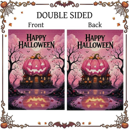 Pink Halloween Decor - Hello Halloween Pink Pumpkin Garden Flag Double Sided Outside Vertical Autumn Seasonal Holiday Welcome Yard Decor Lawn Outdoor 12×18 Inch