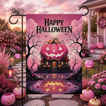 Pink Halloween Decor - Hello Halloween Pink Pumpkin Garden Flag Double Sided Outside Vertical Autumn Seasonal Holiday Welcome Yard Decor Lawn Outdoor 12×18 Inch