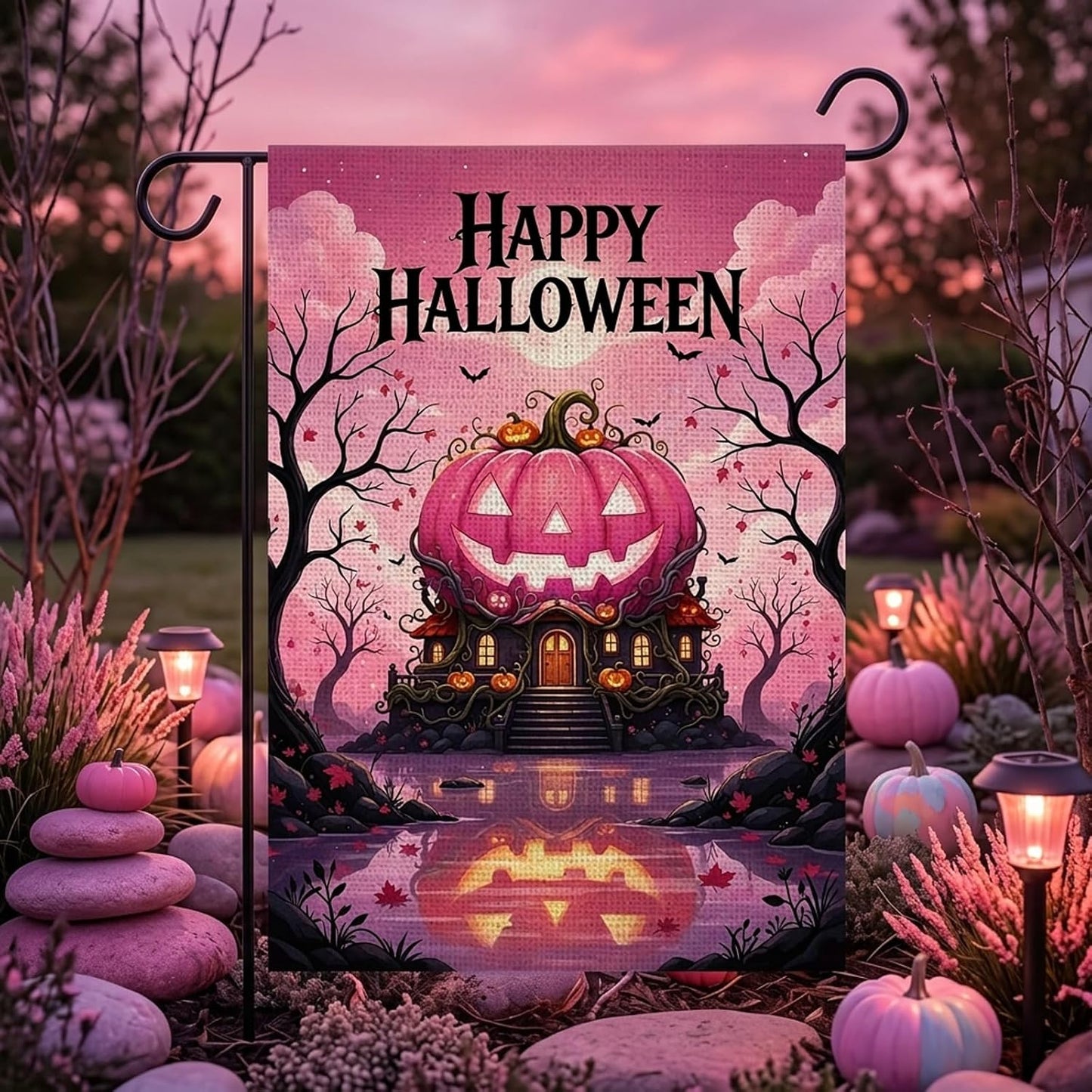 Pink Halloween Decor - Hello Halloween Pink Pumpkin Garden Flag Double Sided Outside Vertical Autumn Seasonal Holiday Welcome Yard Decor Lawn Outdoor 12×18 Inch