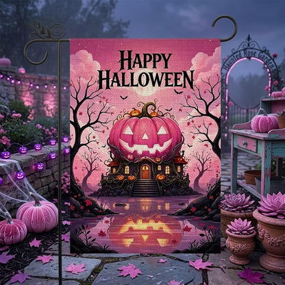Pink Halloween Decor - Hello Halloween Pink Pumpkin Garden Flag Double Sided Outside Vertical Autumn Seasonal Holiday Welcome Yard Decor Lawn Outdoor 12×18 Inch