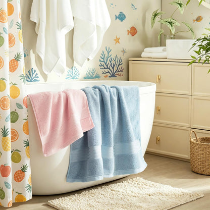 Luxury Bath Towels 4 PCS, 650 GSM Turkish Cotton, Pink+Light Blue