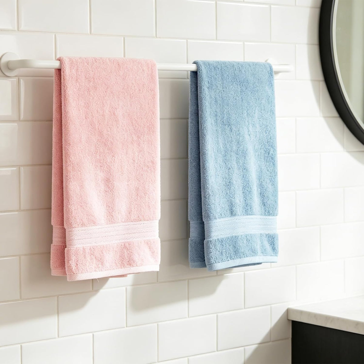 Luxury Bath Towels 4 PCS, 650 GSM Turkish Cotton, Pink+Light Blue