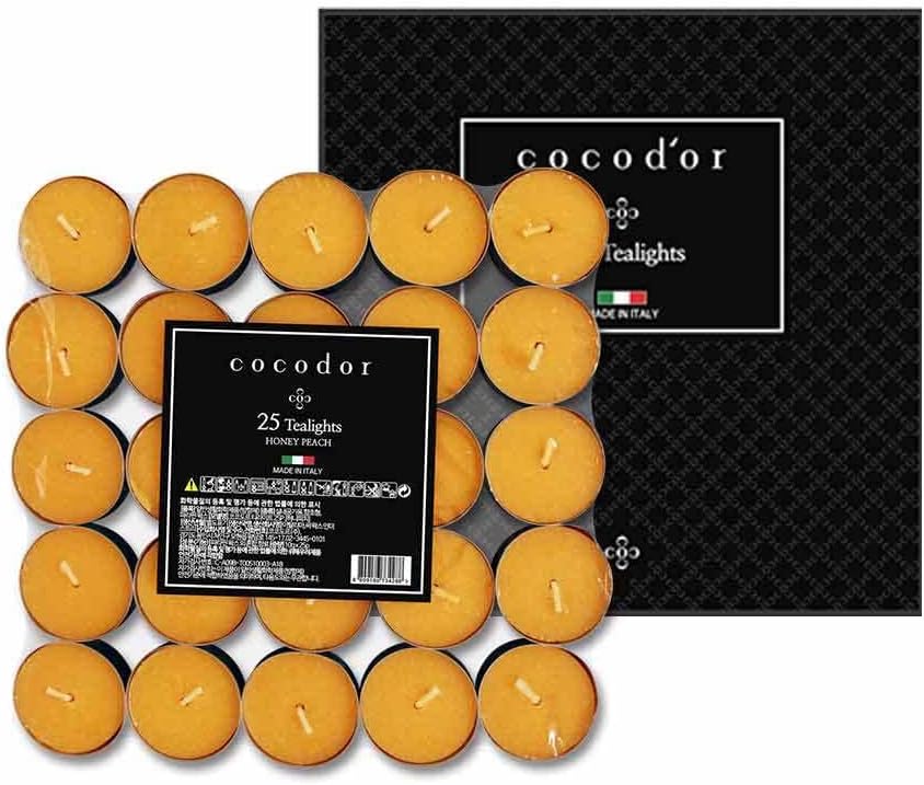 Scented Tealight Candles/Honey Peach / 25 Pack / 4-5 Hour Extended Burn Time/Made in Italy, Cotton Wick, Scented Home Deco, Fragrance, Mother's Day