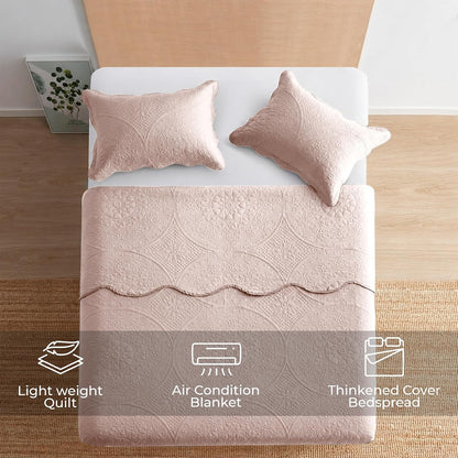 King Quilt Bedding Set Baby Pink Bedspread Coverlet