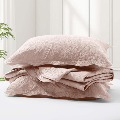 King Quilt Bedding Set Baby Pink Bedspread Coverlet