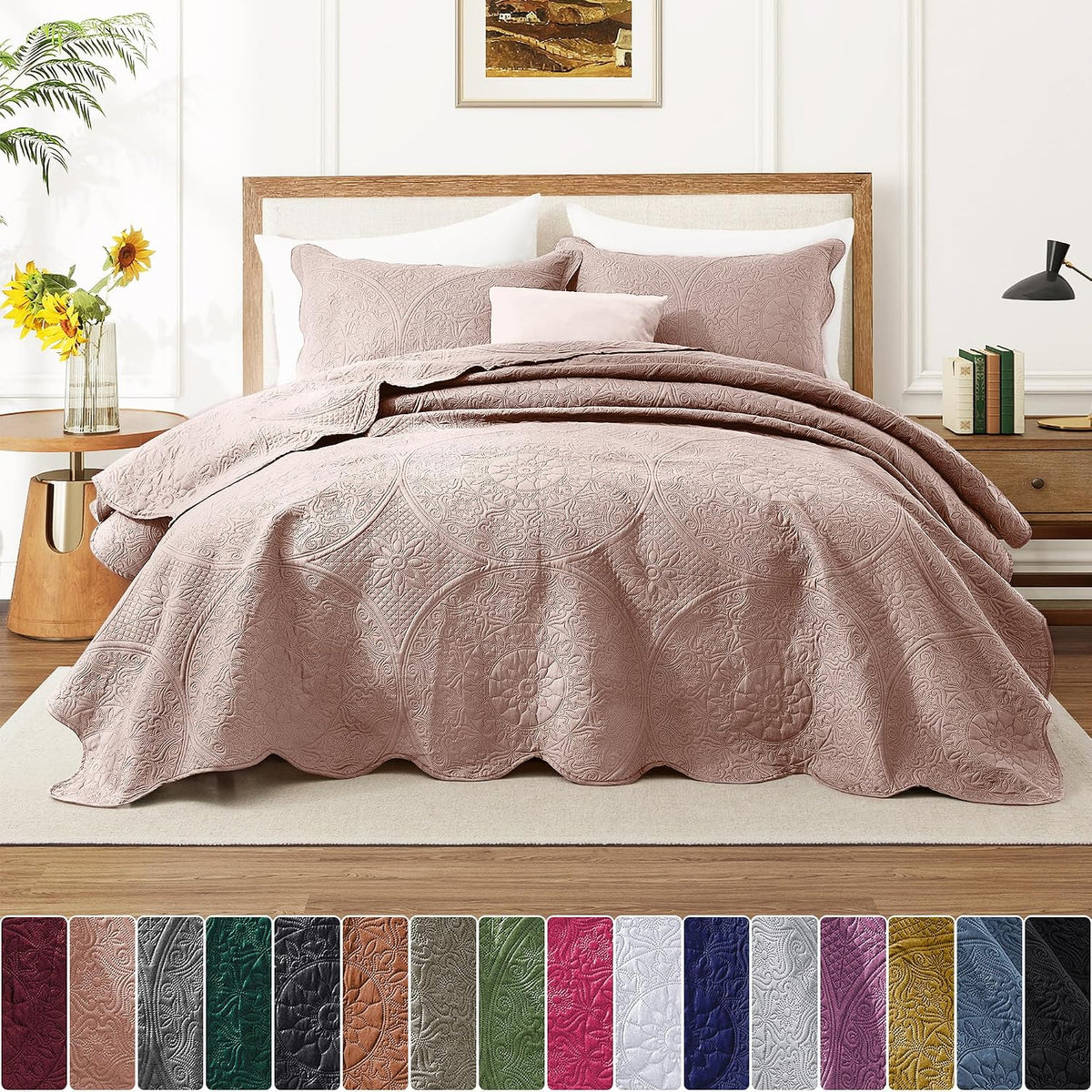 King Quilt Bedding Set Baby Pink Bedspread Coverlet