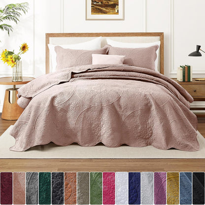 King Quilt Bedding Set Baby Pink Bedspread Coverlet