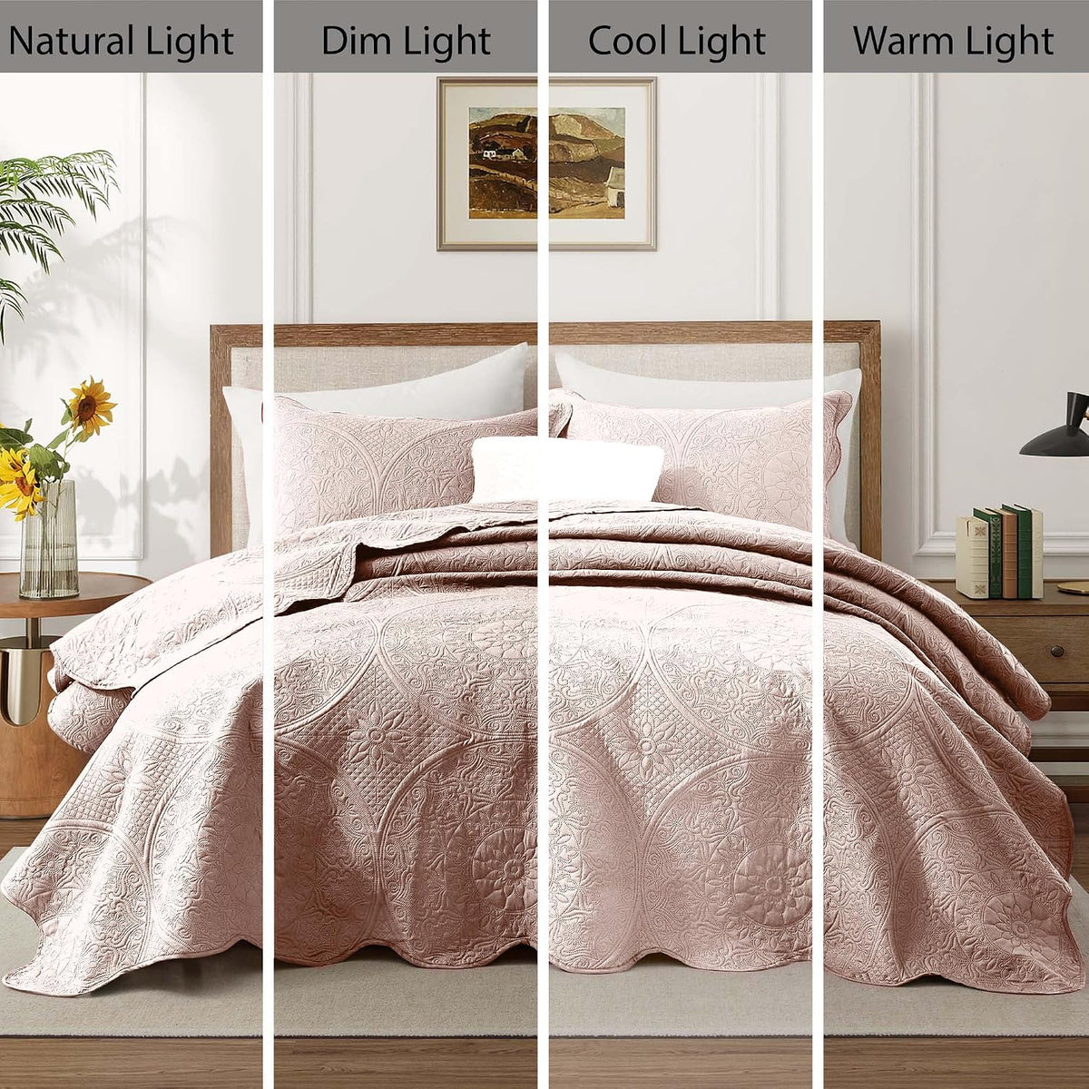 King Quilt Bedding Set Baby Pink Bedspread Coverlet