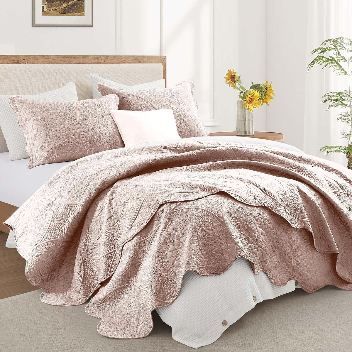 King Quilt Bedding Set Baby Pink Bedspread Coverlet