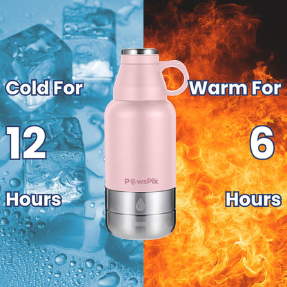 3-in-1 Travel Dog Water Bottle & Bowl Set, 32oz, Pink