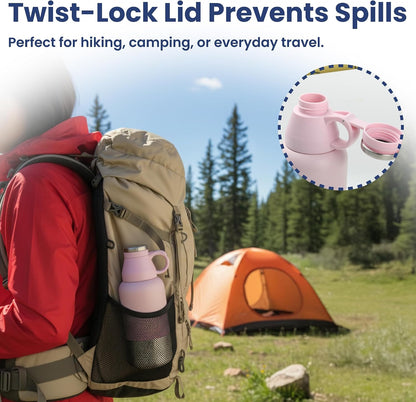 3-in-1 Travel Dog Water Bottle & Bowl Set, 32oz, Pink
