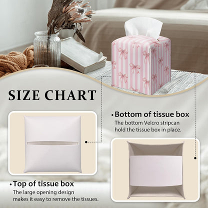 Pink Bow Stripes Tissue Box Cover, Cute Preppy Leather Tissue Box-Waterproof, Aesthetic Home Decor for Desktop Living Room Vanity Office, Gift Idea for Women & Friend, 5 x 5 Inches-A14