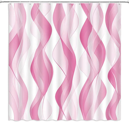Pink Striped Shower Curtain Abstract Wavy Line Modern Minimalist Geometric Fabric Bathroom Decor Curtains with Hooks,70 x 80
