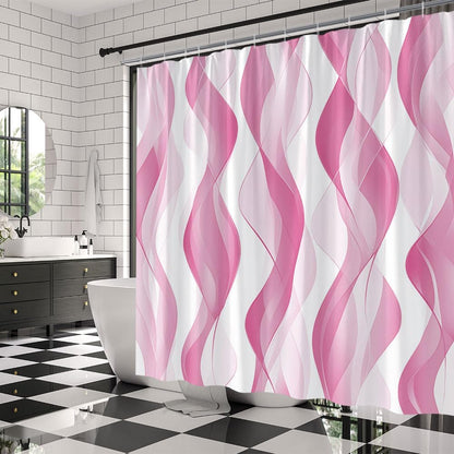 Pink Striped Shower Curtain Abstract Wavy Line Modern Minimalist Geometric Fabric Bathroom Decor Curtains with Hooks,70 x 80