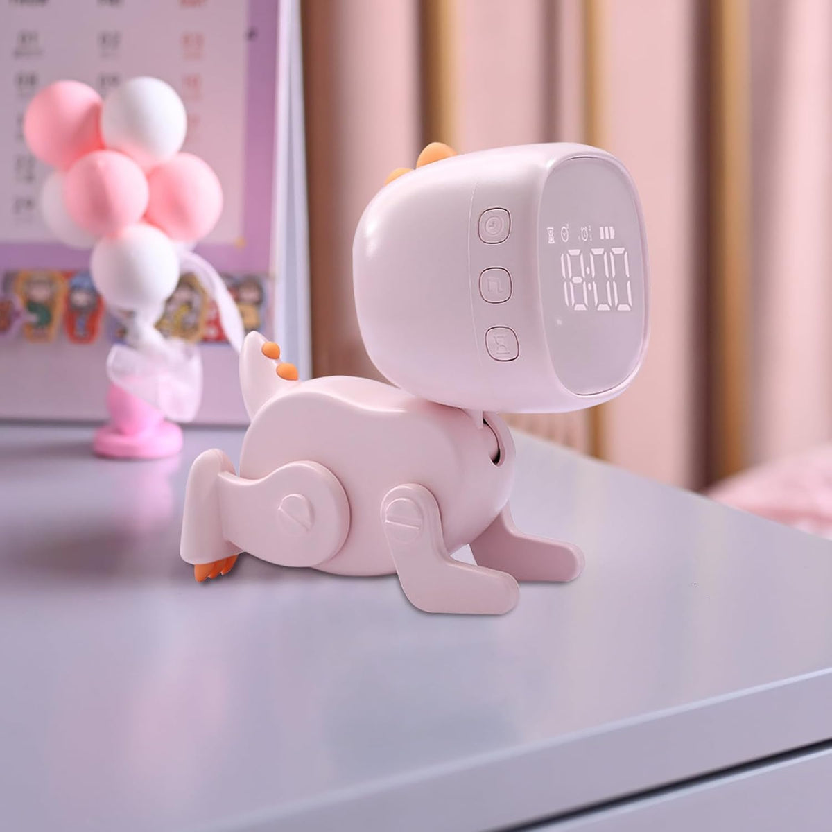 Kids Dinosaur Alarm Clock for Boys and Girls Bedroom LED Cute Bedside Clock with Digital Display Children's Sleep Trainer Ok to Wake Light and Night Light Perfect Birthday Gifts for Kids(Pink)