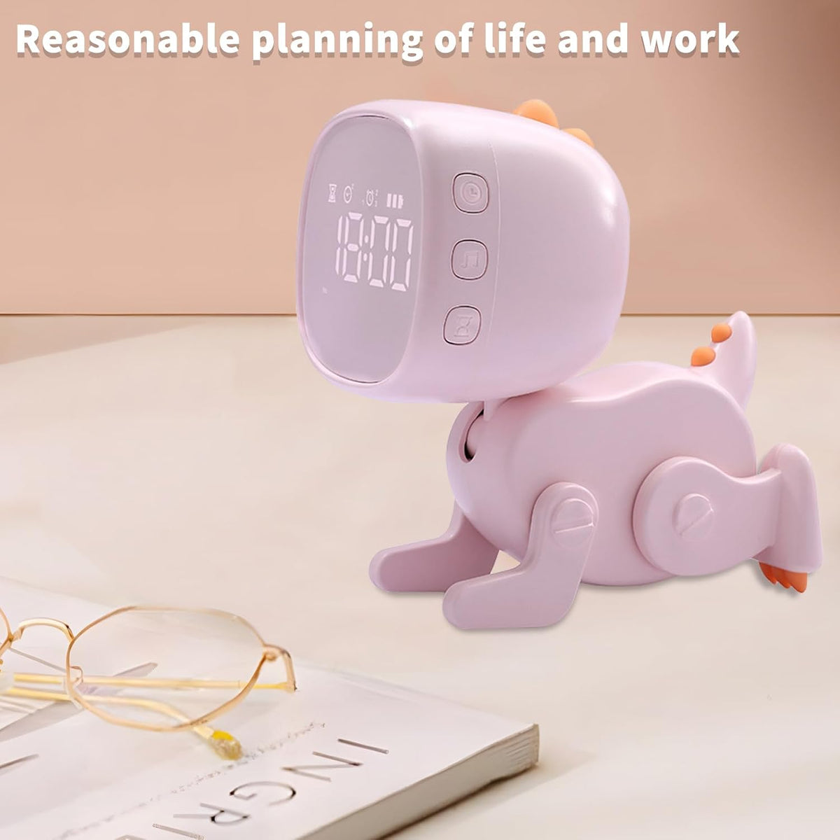Kids Dinosaur Alarm Clock for Boys and Girls Bedroom LED Cute Bedside Clock with Digital Display Children's Sleep Trainer Ok to Wake Light and Night Light Perfect Birthday Gifts for Kids(Pink)
