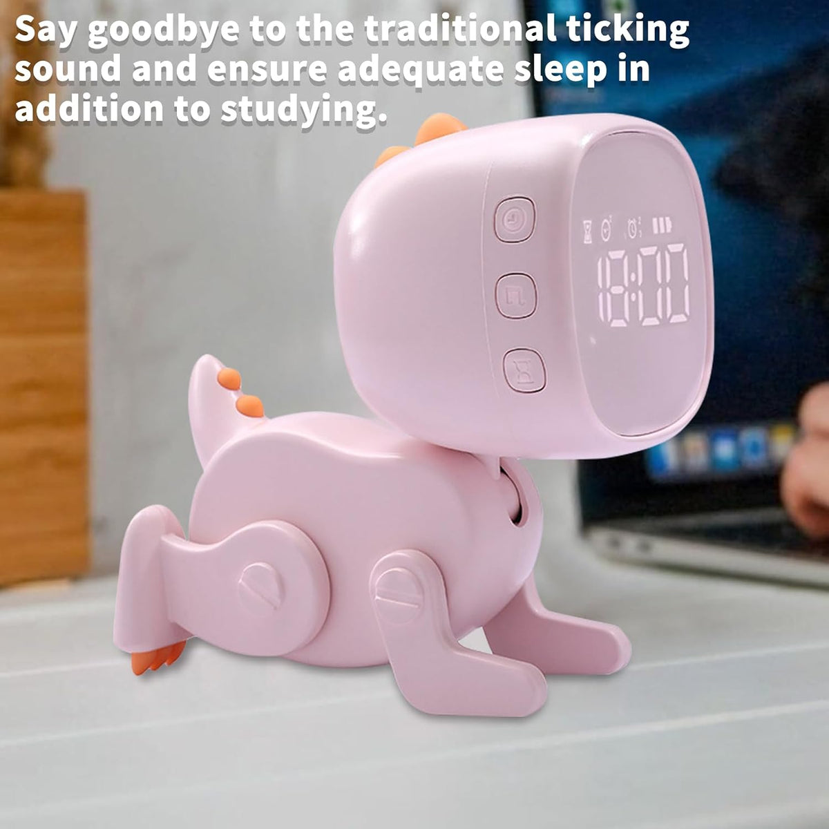 Kids Dinosaur Alarm Clock for Boys and Girls Bedroom LED Cute Bedside Clock with Digital Display Children's Sleep Trainer Ok to Wake Light and Night Light Perfect Birthday Gifts for Kids(Pink)