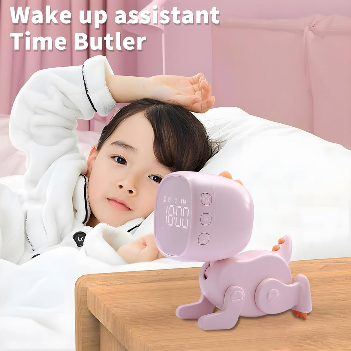 Kids Dinosaur Alarm Clock for Boys and Girls Bedroom LED Cute Bedside Clock with Digital Display Children's Sleep Trainer Ok to Wake Light and Night Light Perfect Birthday Gifts for Kids(Pink)