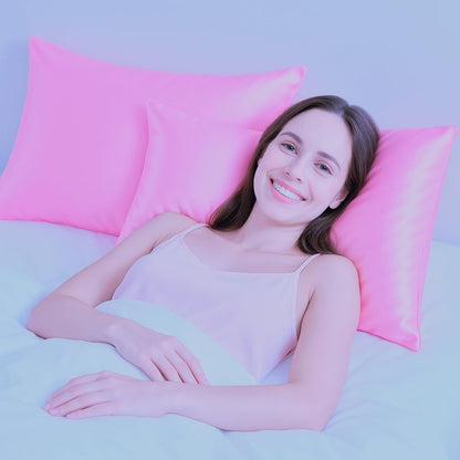 Pink Satin Pillowcase Pack of 2 for Hair & Skin-Standard Size 20x26 inch-Soft Silky Pillowcases with Hidden Zipper clouser-Smooth Satin Pillow Covers for Women. (Pink, Queen (20x30))
