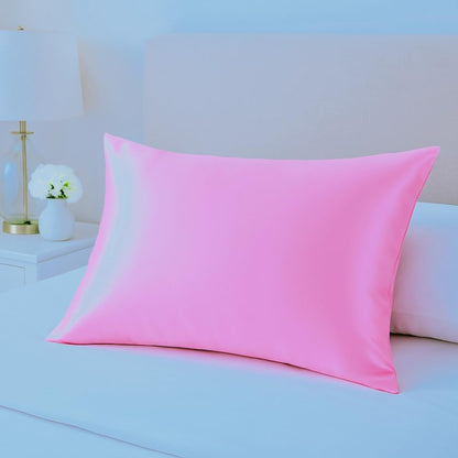 Pink Satin Pillowcase Pack of 2 for Hair & Skin-Standard Size 20x26 inch-Soft Silky Pillowcases with Hidden Zipper clouser-Smooth Satin Pillow Covers for Women. (Pink, Queen (20x30))