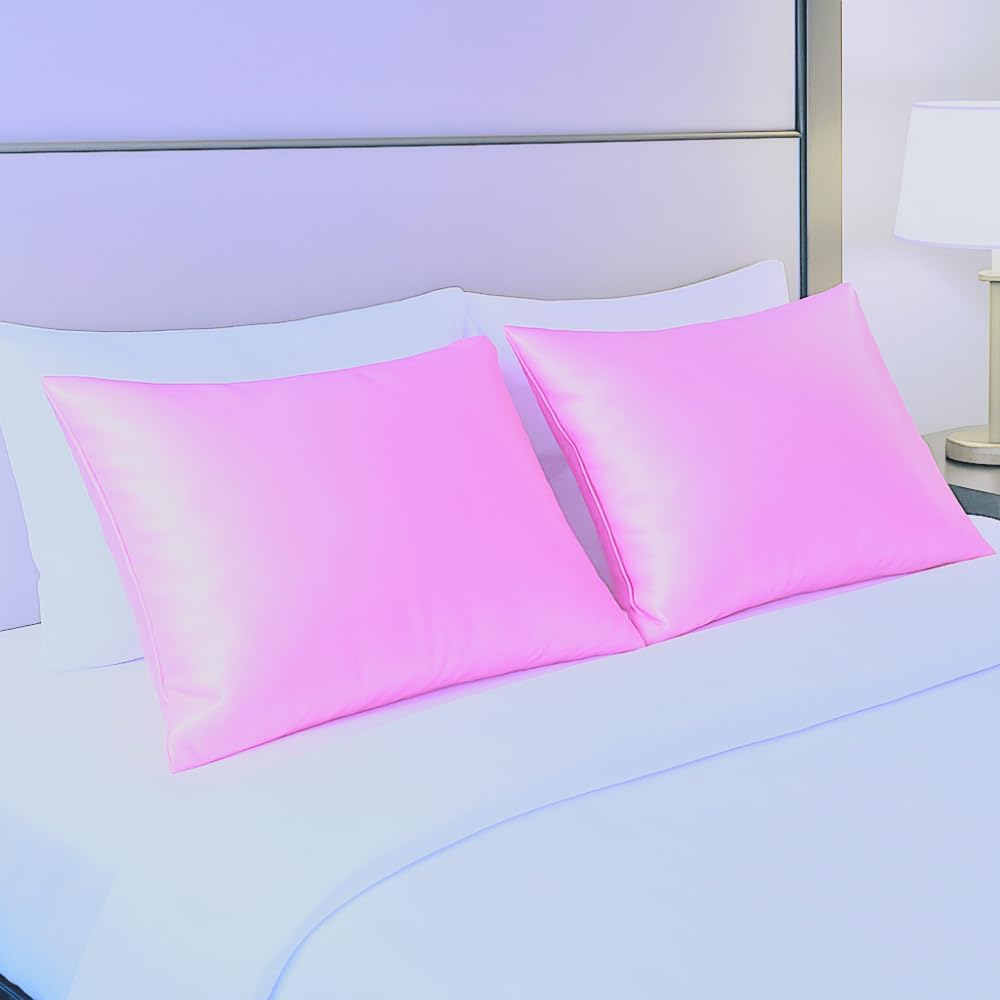 Pink Satin Pillowcase Pack of 2 for Hair & Skin-Standard Size 20x26 inch-Soft Silky Pillowcases with Hidden Zipper clouser-Smooth Satin Pillow Covers for Women. (Pink, Queen (20x30))