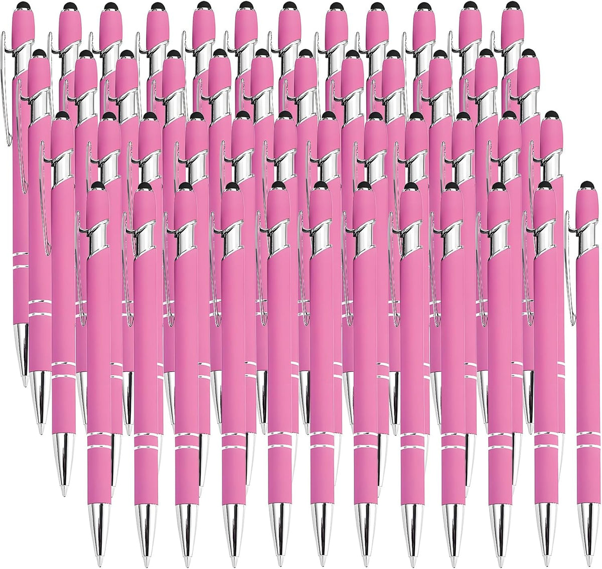 50 Pcs Black Inkling Ballpoint Pen with Stylus 2 in 1 Ballpoint Pen for Touch Screens, 2 in 1 Thank You Pen Gift for Colleagues, Coworker, Office (Rose Pink)
