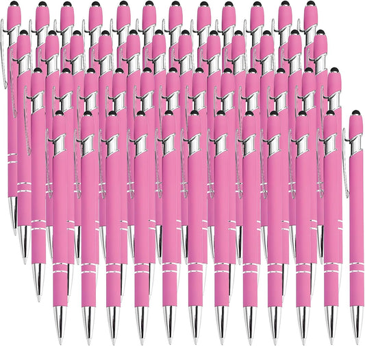 50 Pcs Black Inkling Ballpoint Pen with Stylus 2 in 1 Ballpoint Pen for Touch Screens, 2 in 1 Thank You Pen Gift for Colleagues, Coworker, Office (Rose Pink)