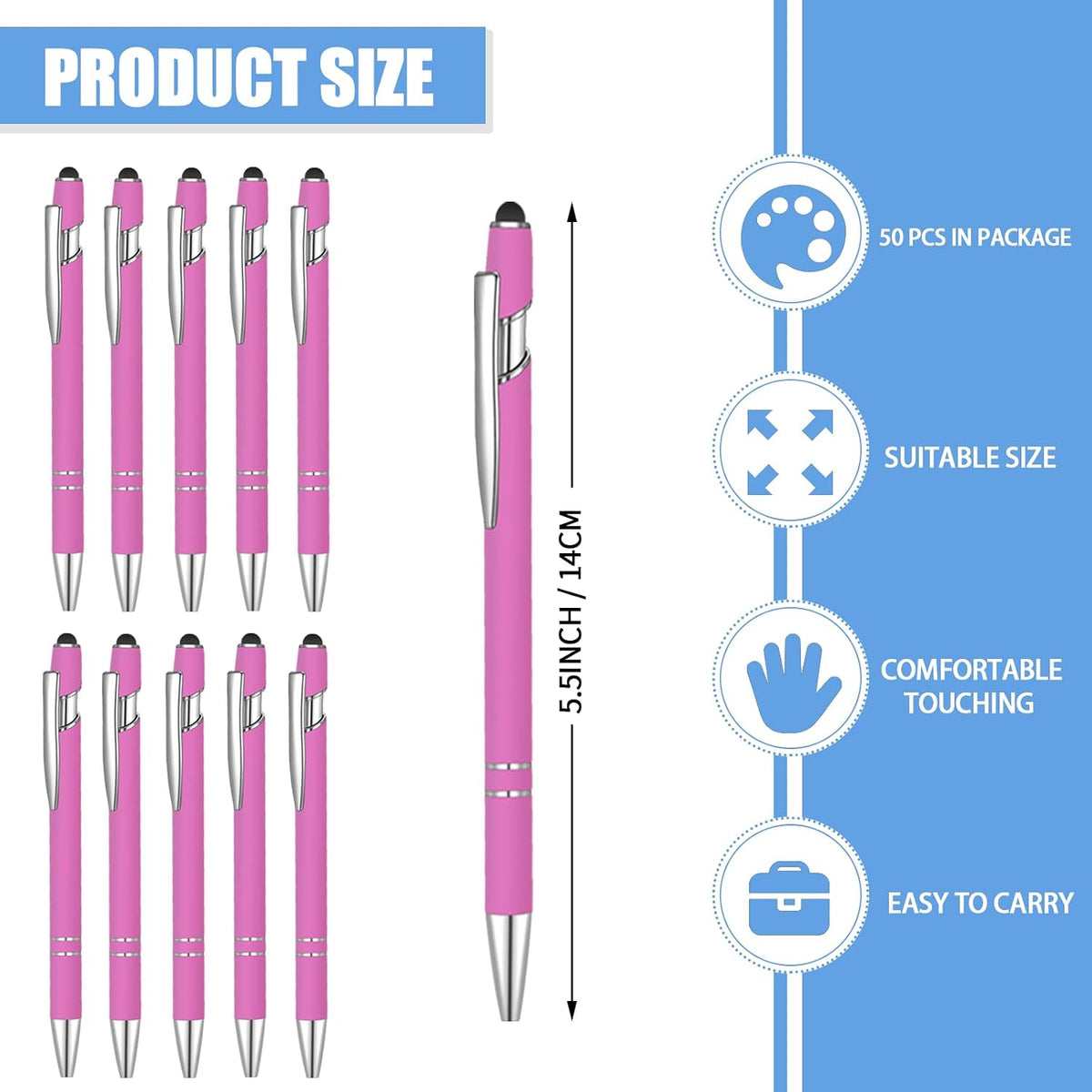 50 Pcs Black Inkling Ballpoint Pen with Stylus 2 in 1 Ballpoint Pen for Touch Screens, 2 in 1 Thank You Pen Gift for Colleagues, Coworker, Office (Rose Pink)