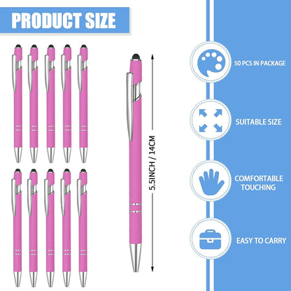 50 Pcs Black Inkling Ballpoint Pen with Stylus 2 in 1 Ballpoint Pen for Touch Screens, 2 in 1 Thank You Pen Gift for Colleagues, Coworker, Office (Rose Pink)