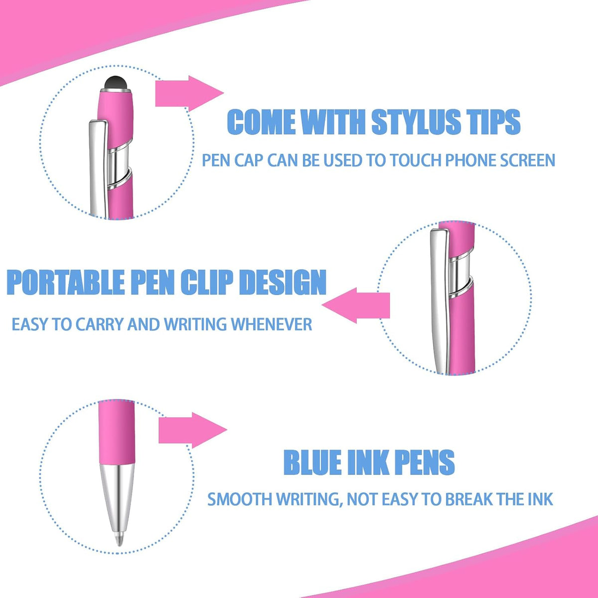 50 Pcs Black Inkling Ballpoint Pen with Stylus 2 in 1 Ballpoint Pen for Touch Screens, 2 in 1 Thank You Pen Gift for Colleagues, Coworker, Office (Rose Pink)