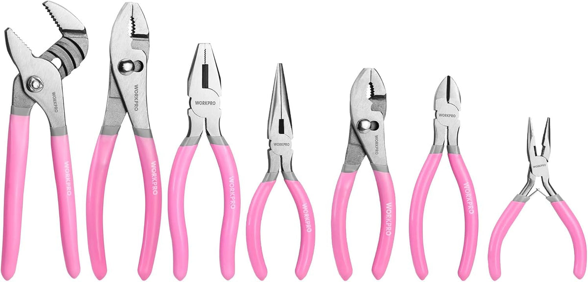 7-piece Pliers Set, Pliers Tool Set with Comfort Grip - Pink Ribbon