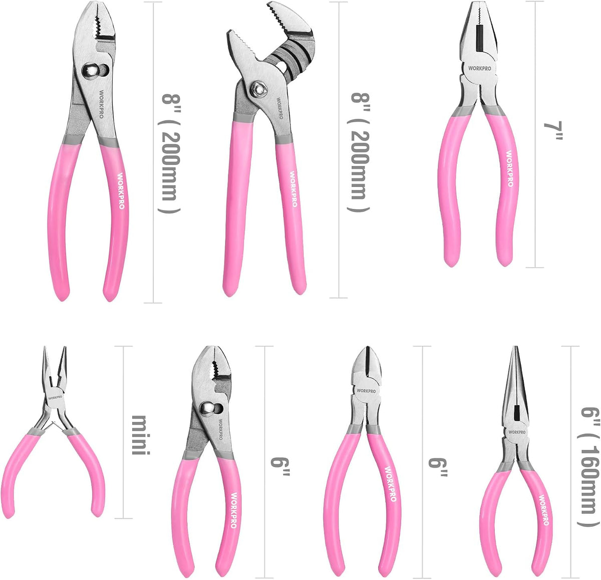 7-piece Pliers Set, Pliers Tool Set with Comfort Grip - Pink Ribbon