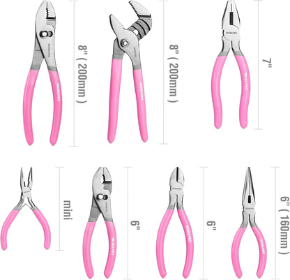 7-piece Pliers Set, Pliers Tool Set with Comfort Grip - Pink Ribbon