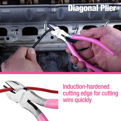 7-piece Pliers Set, Pliers Tool Set with Comfort Grip - Pink Ribbon