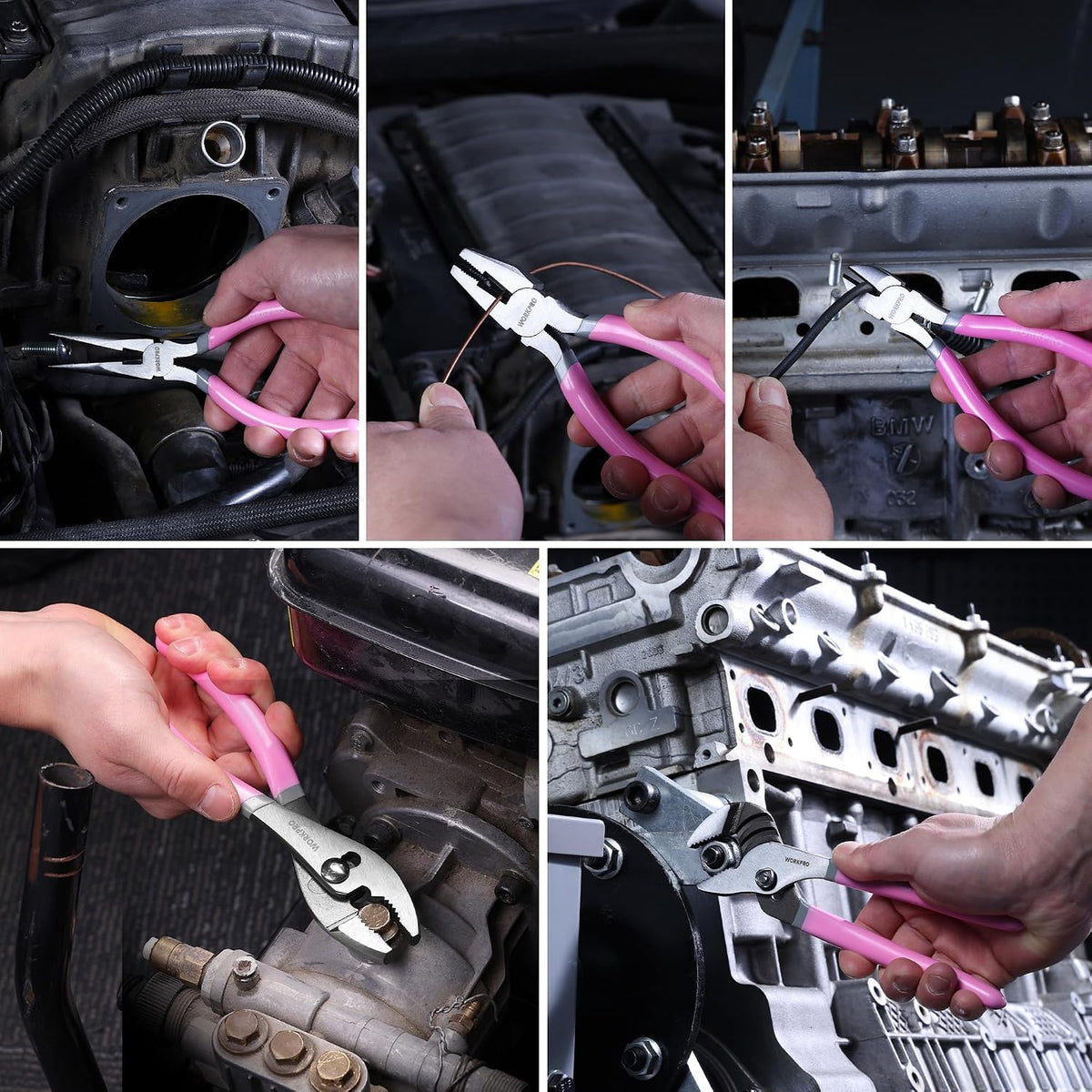 7-piece Pliers Set, Pliers Tool Set with Comfort Grip - Pink Ribbon