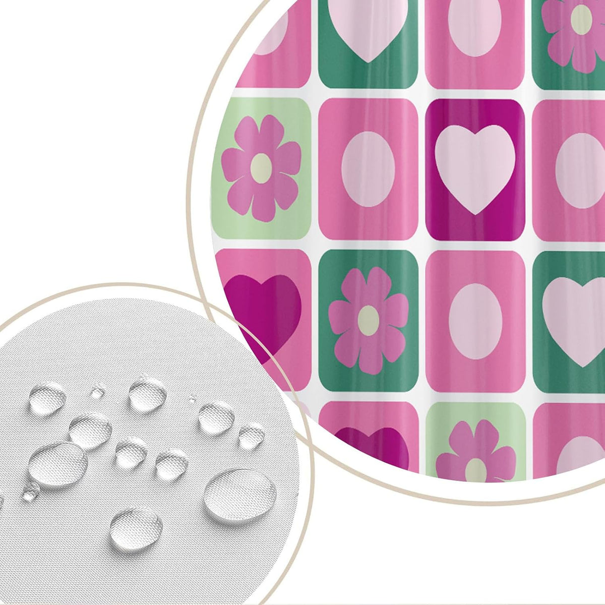 Checkered Shower Curtain Retro Abstract Geometric Boho Pink Flower Shower Curtain for Bathroom Decor Waterproof Fabric with Hook 72X72 Inch